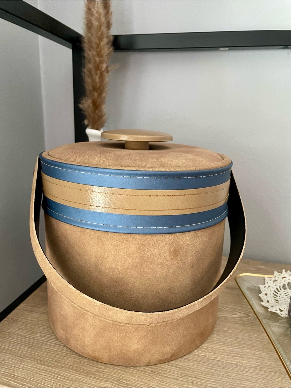 Vintage MCM Georges Briard Suede Ice Bucket